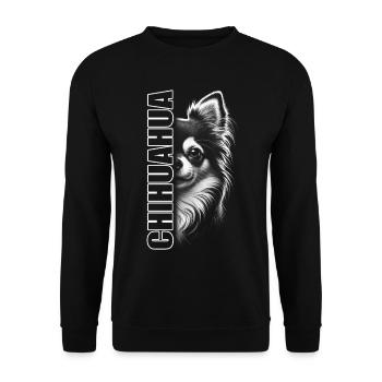 Portrait du Chihuahua avec lettrage vertical - Sweat-shirt Unisexe - noir - Devant - Alina (178cm) & Michal (187cm)