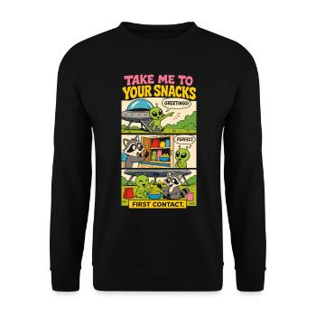 Alien first contact with snacks - Unisex Sweatshirt - black - Front - Alina (178cm) & Michal (187cm)