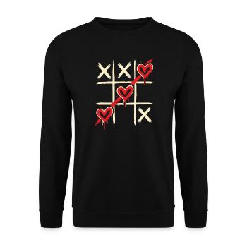 Tic Tac Toe Herzen Liebe gewinnt Shirt - Unisex Pullover - Schwarz - Vorne - Alina (178cm) & Michal (187cm)