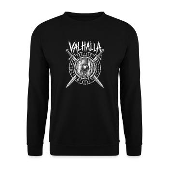 Valhalla – Schild und Schwerter - Unisex Pullover - Schwarz - Vorne - Alina (178cm) & Michal (187cm)