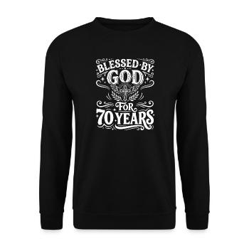 Von Gott gesegnet für 70 Jahre - Unisex Pullover - Schwarz - Vorne - Alina (178cm) & Michal (187cm)