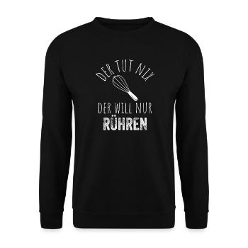 Der tut nix, der will nur rühren – Weiß - Unisex Pullover - Schwarz - Vorne - Alina (178cm) & Michal (187cm)