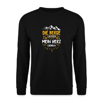 Berge Shirt · Berg · Wandern · Mein Herz lächelt - Unisex Pullover - Schwarz - Vorne - Alina (178cm) & Michal (187cm)