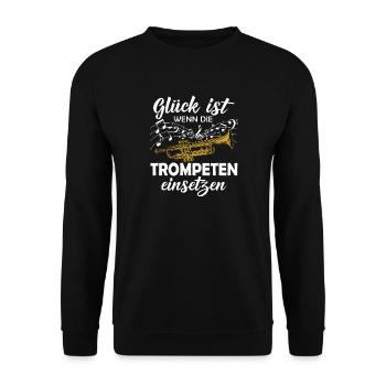 Trompete Shirt · Blasmusik · Glück ist Trompeten - Unisex Pullover - Schwarz - Vorne - Alina (178cm) & Michal (187cm)