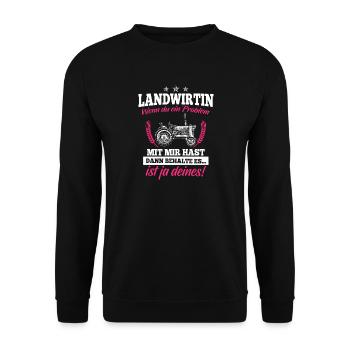 Landwirtin Shirt · Traktor · Frau · ein Problem? - Unisex Pullover - Schwarz - Vorne - Alina (178cm) & Michal (187cm)