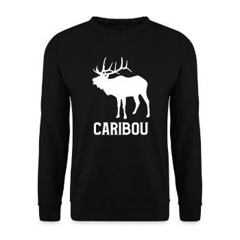 Personalisierter Geschenk-Karibu-Hirschdruck - Unisex Pullover - Schwarz - Vorne - Alina (178cm) & Michal (187cm)