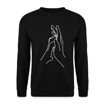 Eine menschliche Hand und eine Hund oder Katzen - Unisex Pullover - Schwarz - Vorne - Alina (178cm) & Michal (187cm)