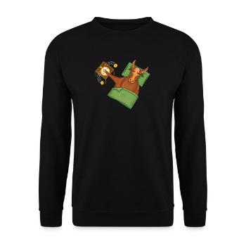 Stier | Text hinzufügen | Beispiele in der Beschreibung! - Unisex Pullover - Schwarz - Vorne - Alina (178cm) & Michal (187cm)