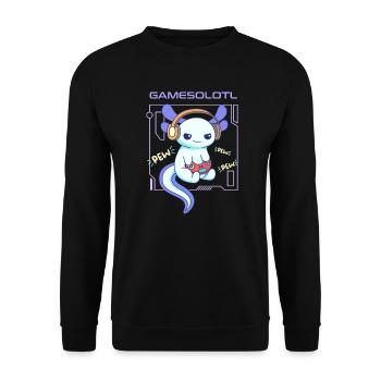 Gamesolotl Word Pun Design für Axolotl-Liebhaber - Unisex Pullover - Schwarz - Vorne - Alina (178cm) & Michal (187cm)