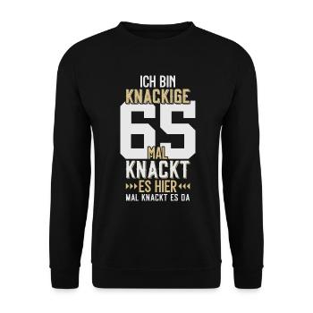 65. GEBURTSTAG 1961 KNACKIGE 65 - Unisex Pullover - Schwarz - Vorne - Alina (178cm) & Michal (187cm)