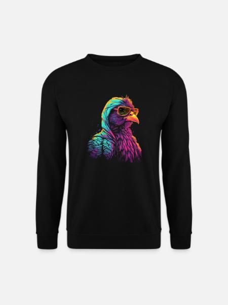 Huhn mit Sonnenbrille Landwirt Bauer Hahn Gockel - Unisex Pullover - Schwarz