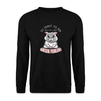 Du denkst ich bin klein, lieb & nett? Böser Fehler - Unisex Pullover - Schwarz - Vorne - Alina (178cm) & Michal (187cm)