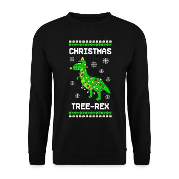 Ugly Christmas Weihnachten Tree-Rex - Unisex Pullover - Schwarz - Vorne - Alina (178cm) & Michal (187cm)