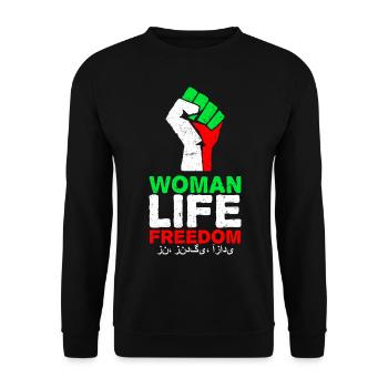 Liberté de vie de la femme | Poing avec drapeau iranien - Sweat-shirt Unisexe - noir - Devant - Alina (178cm) & Michal (187cm)
