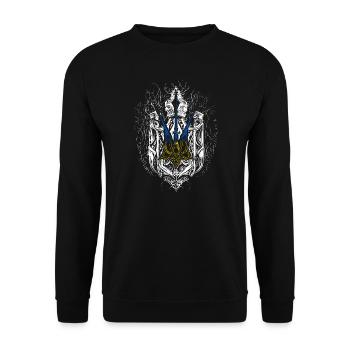 Wappen der Ukraine (Tryzub) - Unisex Pullover - Schwarz - Vorne - Alina (178cm) & Michal (187cm)