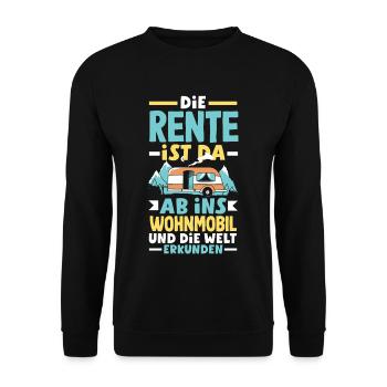 Die Rente ist da, ab ins Wohnmobil und die Welt - Unisex Pullover - Schwarz - Vorne - Alina (178cm) & Michal (187cm)