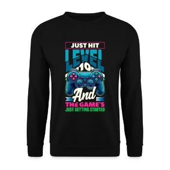 Funny Gamer 10th Birthday Boy Teen Gamer Level 10 - Unisex Sweatshirt - black - Front - Alina (178cm) & Michal (187cm)