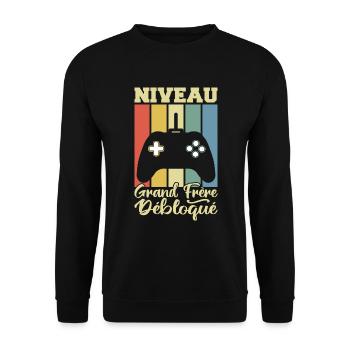 Big Brother Level freigeschaltet - Unisex Pullover - Schwarz - Vorne - Alina (178cm) & Michal (187cm)