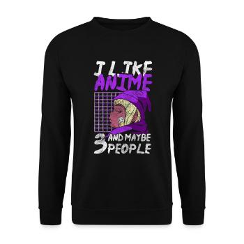 Manga Comic Senpai Mädchen - Unisex Pullover - Schwarz - Vorne - Alina (178cm) & Michal (187cm)