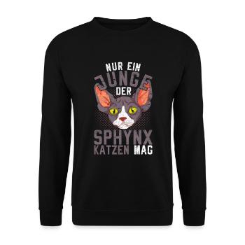Nur ein Junge der Sphynx Katzen mag Sphynx Katze - Unisex Pullover - Schwarz - Vorne - Alina (178cm) & Michal (187cm)