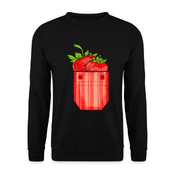 Beere Sommer Frucht Geschenk Brusttasche Erdbeere - Unisex Pullover - Schwarz - Vorne - Alina (178cm) & Michal (187cm)