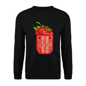 Sommerfrucht Obst Geschenk Brusttasche Erdbeere - Unisex Pullover - Schwarz - Vorne - Alina (178cm) & Michal (187cm)