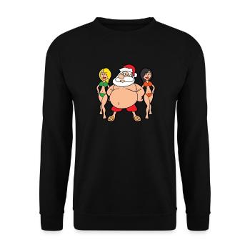 Lustiger Weihnachtsmann Santa Claus Weihnachten - Unisex Pullover - Schwarz - Vorne - Alina (178cm) & Michal (187cm)