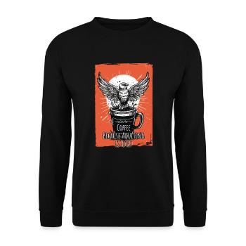 Kaffee Erwachsensein Humor Kunst - Unisex Pullover - Schwarz - Vorne - Alina (178cm) & Michal (187cm)