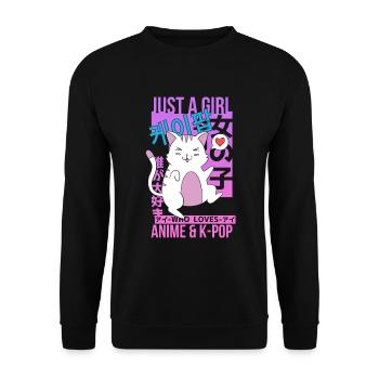 Just A Girl Who Loves Anime and K pop cat - Unisex Pullover - Schwarz - Vorne - Alina (178cm) & Michal (187cm)