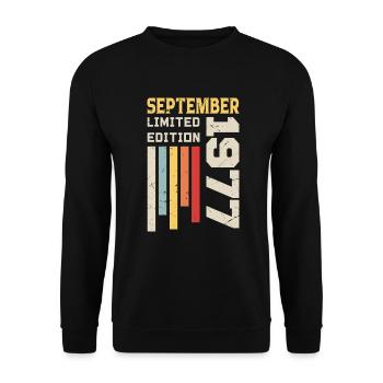 Septembre 1977 Cadeau anniversaire Septembre 1977 - Sweat-shirt Unisexe - noir - Devant - Alina (178cm) & Michal (187cm)