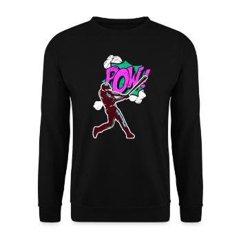 Pop Art Baseballspieler Retro Comic Ästhetische Basis - Unisex Pullover - Schwarz - Vorne - Alina (178cm) & Michal (187cm)