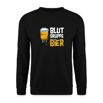 Blutgruppe Bier Alkohol Trinker Lustiger Spruch - Unisex Pullover - Schwarz - Vorne - Alina (178cm) & Michal (187cm)