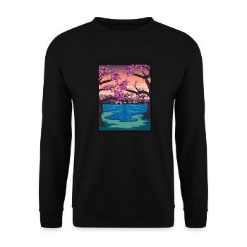 Japanese cherry blossom drawing Kanji Japan - Unisex Sweatshirt - black - Front - Alina (178cm) & Michal (187cm)