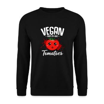 Vegan From My Head Tomatoes vegetarian vegan - Unisex Sweatshirt - black - Front - Alina (178cm) & Michal (187cm)