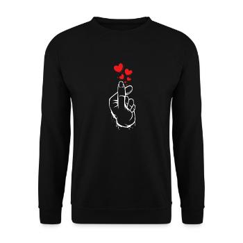 Kpop Finger Heart Sign Korean Music Pop - Unisex Sweatshirt - black - Front - Alina (178cm) & Michal (187cm)