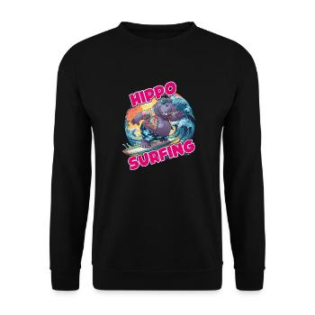 Hippo surfing lustiges cooles stylisches Hippo - Unisex Pullover - Schwarz - Vorne - Alina (178cm) & Michal (187cm)