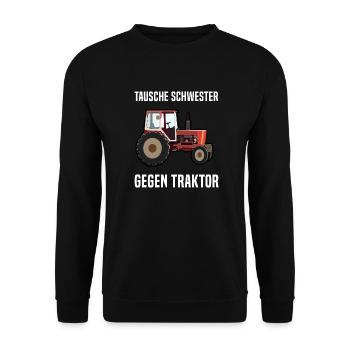 Tausche Schwester gegen Traktor - Unisex Pullover - Schwarz - Vorne - Alina (178cm) & Michal (187cm)