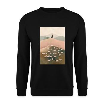 Jesus Verlässt Die 99, Christliche Wandkunst, - Unisex Pullover - Schwarz - Vorne - Alina (178cm) & Michal (187cm)
