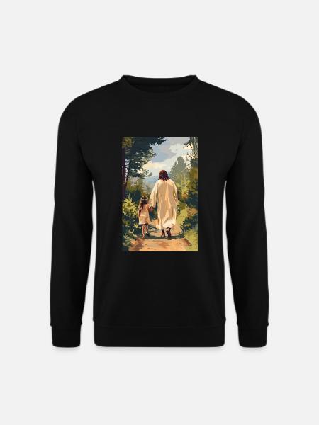 Jesus wandert mit einem kleinen Mädchen, - Unisex Pullover - Schwarz