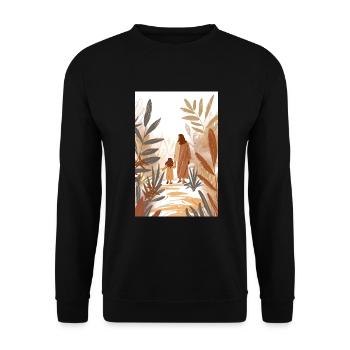 "Jesus, der mit einem Mädchen geht, religiöse - Unisex Pullover - Schwarz - Vorne - Alina (178cm) & Michal (187cm)