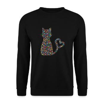Katze Herzen Cat Geschenk Weihnachten sü0 - Unisex Pullover - Schwarz - Vorne - Alina (178cm) & Michal (187cm)