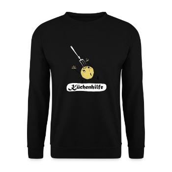 Küchenhilfe Kartoffel mit Gabel - Unisex Pullover - Schwarz - Vorne - Alina (178cm) & Michal (187cm)