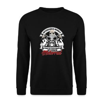 Alter Mann und Motorrad - Unisex Pullover - Schwarz - Vorne - Alina (178cm) & Michal (187cm)