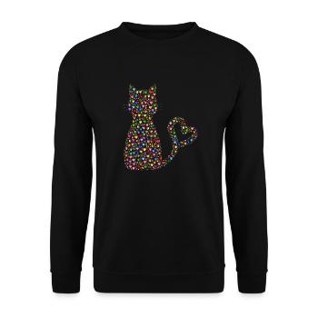 Katze aus bunten Herzen. Geschenkidee - Unisex Pullover - Schwarz - Vorne - Alina (178cm) & Michal (187cm)