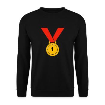 Medaille "1" - Unisex Pullover - Schwarz - Vorne - Alina (178cm) & Michal (187cm)