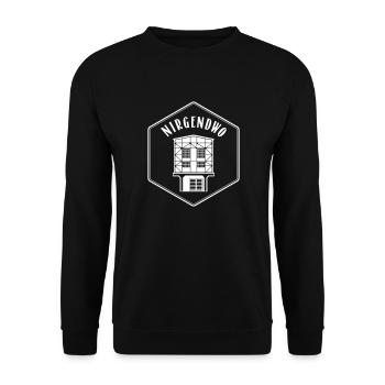 Nirgendwo-Logo 1w - Unisex Pullover - Schwarz - Vorne - Alina (178cm) & Michal (187cm)