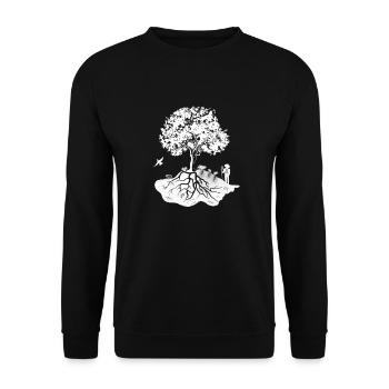 Permakultur: Baum, Mensch, Natur und Tier - Unisex Pullover - Schwarz - Vorne - Alina (178cm) & Michal (187cm)
