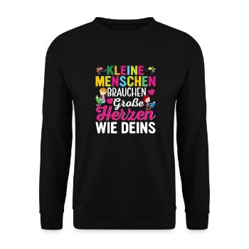 Kleine Menschen brauchen große Herzen wie Deins - Unisex Pullover - Schwarz - Vorne - Alina (178cm) & Michal (187cm)