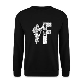 Respiratory protector on ladder - Firefighter - Unisex Sweatshirt - black - Front - Alina (178cm) & Michal (187cm)
