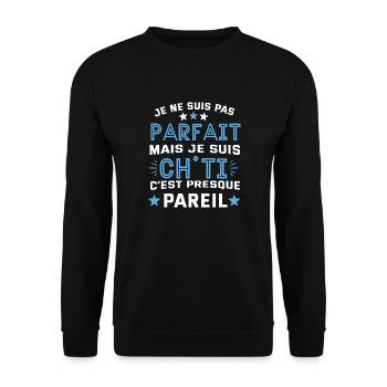 Je ne suis pas parfait mais je suis chti cadeau - Sweat-shirt Unisexe - noir - Devant - Alina (178cm) & Michal (187cm)